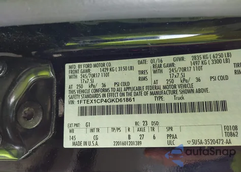 2016 Ford F-150 Xl z USA, uszkodzony, nr VIN 1FTEX1CP4GKD61861